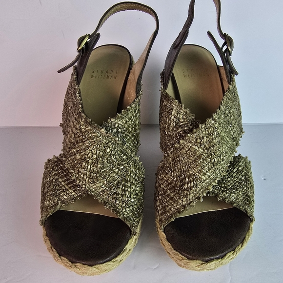 Stuart Weitzman Toogood Wrinkle Raffia Alex Wedge Espadrille Platform Sandal 9 - Picture 1 of 14